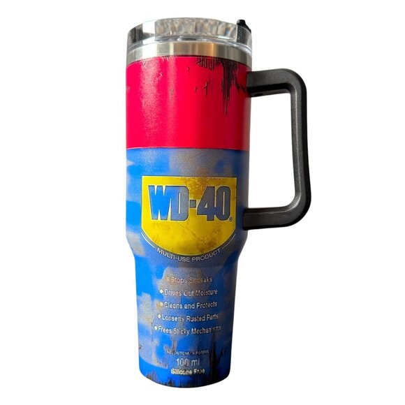 WD-40 Tumbler w/ Handle Straw Stainless Steel Travel Mug Insulated Double Wall - Picture 1 of 6